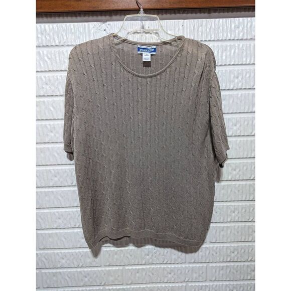 Pendleton Women's Medium Tan Cable Knit Cotton Short Sleeve Pullover Sweater - Picture 1 of 5